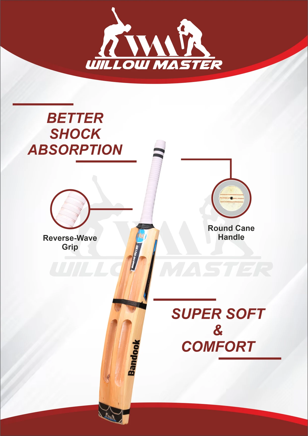 Willow Master Bandook Single Blade 4 Slot Tennis Ball Scoop Bat - Image 5